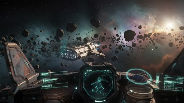 Spaceship in asteroid field