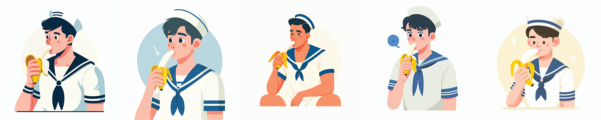 sailor character vector eating banana