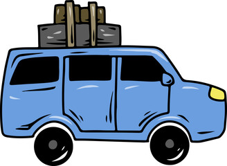Illustration of Car with Luggage on Top