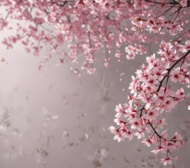 Delicate pink sakura petals gently falling against a soft, blurred background ,  asian,  illustration,  pink