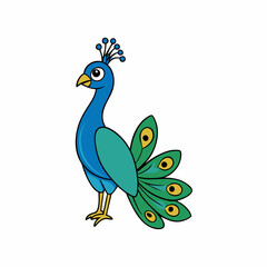 Peacock Bird Perched Vector Style On White