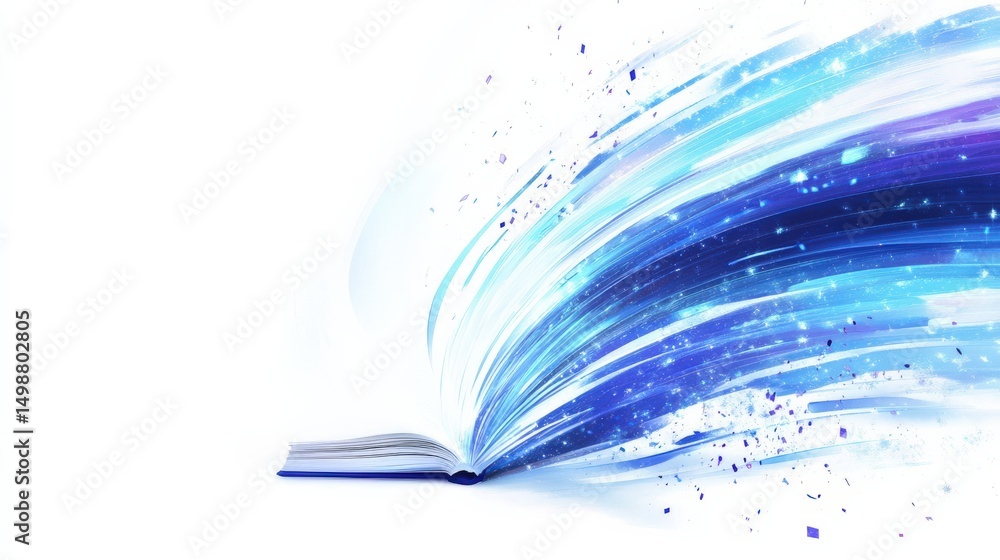 Poster dynamic waves of color emanating from an open book illustration