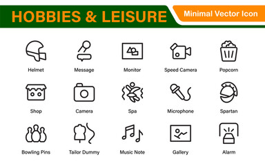 Creative Hobbies and Leisure Icons – Clean Outline, Line Art, Vector Illustrations for DIY Crafts, Outdoor Fun, Entertainment, and Recreation Projects