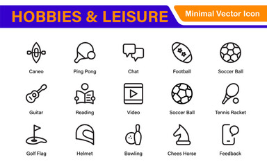 Creative Hobbies and Leisure Icons – Clean Outline, Line Art, Vector Illustrations for DIY Crafts, Outdoor Fun, Entertainment, and Recreation Projects
