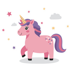 Pink Cartoon Unicorn – Whimsical Fantasy Creature Illustration