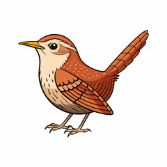 Wren Bird Perched Vector Style On White