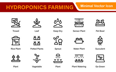 Hydroponics and Vertical Farming Icon Pack – Minimalist Line Vector Illustrations for Eco-Friendly Agriculture, Sustainable Farming, and Indoor Growing Solutions
