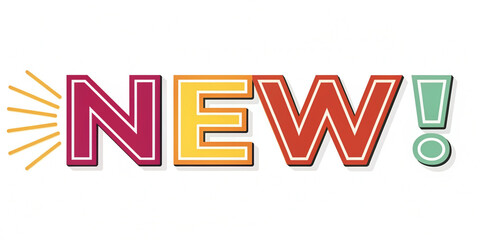  Bright and playful "New!" text graphic with dynamic lines&mdash;perfect for promotions, marketing materials, and product announcements.