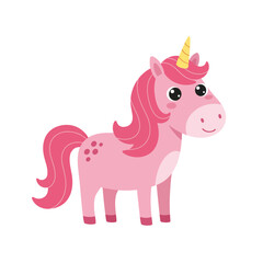 Pink Cartoon Unicorn – Whimsical Fantasy Creature Illustration