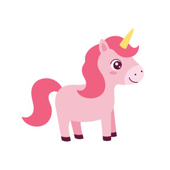 Pink Cartoon Unicorn – Whimsical Fantasy Creature Illustration