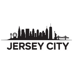 Naklejka premium Vector Jersey City skyline. Travel Jersey City famous landmarks. Business and tourism concept for presentation, banner, web site. Vector black silhouette. with white background