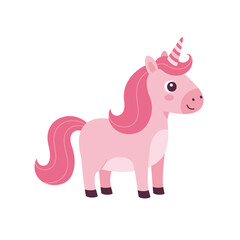 Pink Cartoon Unicorn – Whimsical Fantasy Creature Illustration