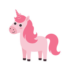Pink Cartoon Unicorn – Whimsical Fantasy Creature Illustration