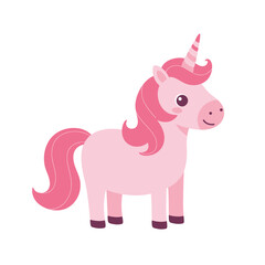 Pink Cartoon Unicorn – Whimsical Fantasy Creature Illustration