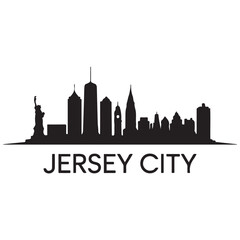 Fototapeta premium Vector Jersey City skyline. Travel Jersey City famous landmarks. Business and tourism concept for presentation, banner, web site. Vector black silhouette. with white background