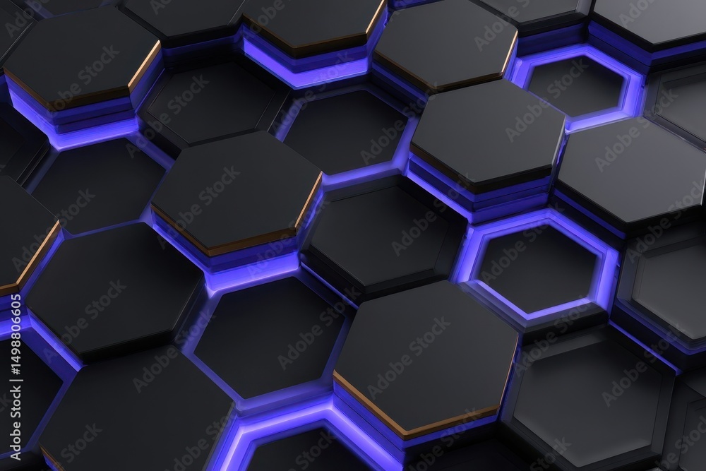Poster abstract pattern of layered hexagons with glowing lines.