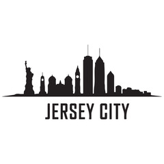 Vector Jersey City skyline. Travel Jersey City famous landmarks. Business and tourism concept for presentation, banner, web site. Vector black silhouette. with white background