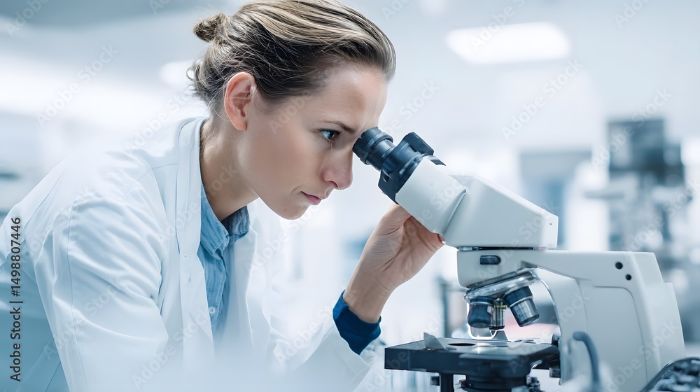Aufkleber scientist examining a sample under a microscope in a modern laboratory