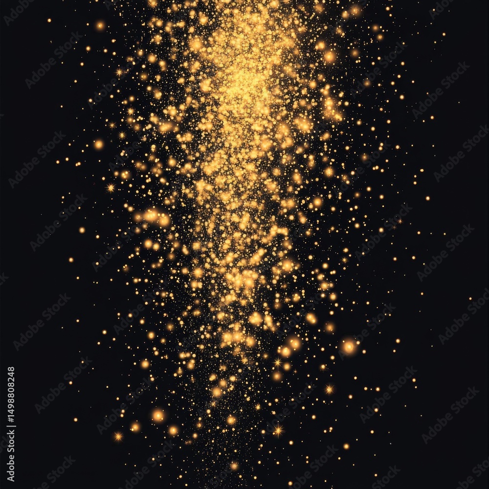 Poster golden dustfall: a cascade of sparkling light against the dark backdrop, evoking a sense of magic an