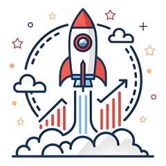 Fototapeta premium cartoon rocket in spaceChildren's illustration. 3d render of a space rocket in a starry sky.