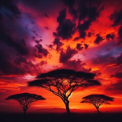 Silhouetted red and purple hues