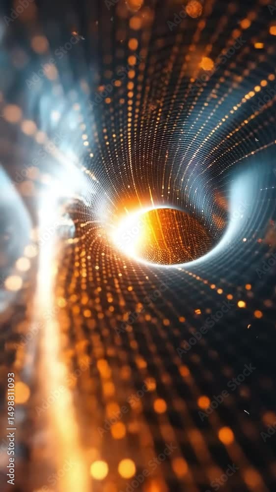 Poster exploring dynamic light patterns and swirling colors in a mesmerizing abstract tunnel