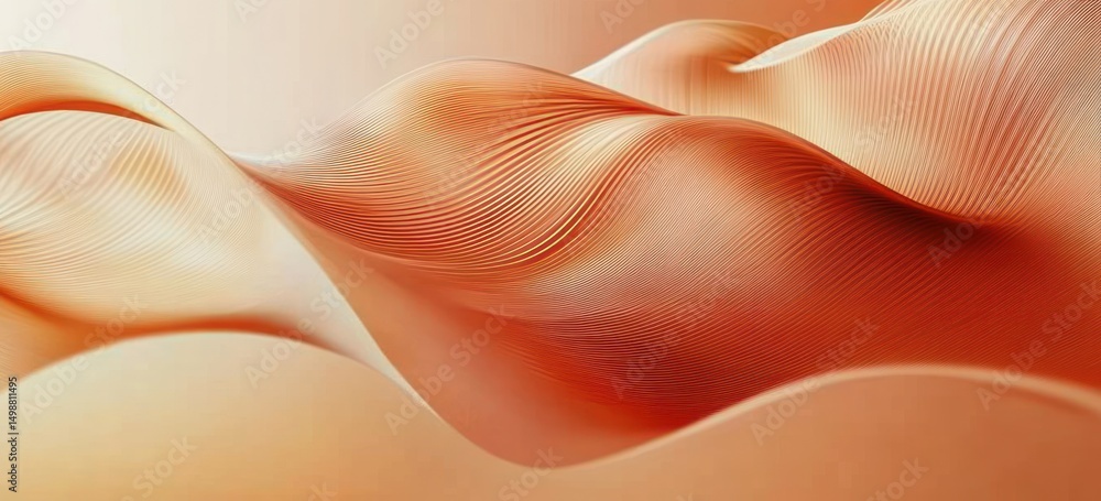 Aufkleber abstract smooth flowing waves with delicate curved lines in warm orange and beige tones creating a s