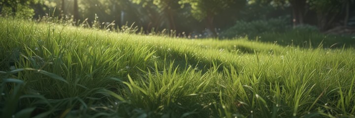 Fototapeta premium Deep emerald grass, sunlight dappled, serene scene, emerald, tranquil