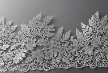 Intricate silver leaf lace border, luxurious metallic sheen,  texture,  intricate