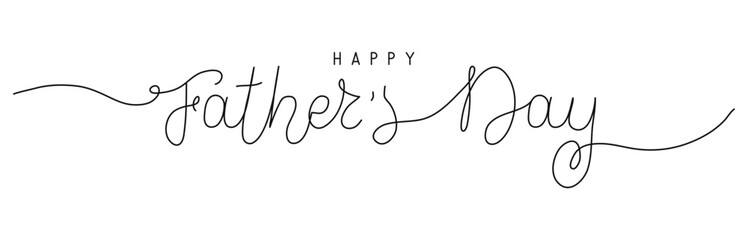 Happy Father's Day words in continuous one line art style. Minimalist black drawing of phrase on white background. Hand drawn quote with editable stroke. Outline handwritten script