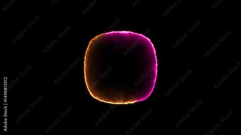 Poster bright rotating orange and pink single neon pulsating effects layer frame in rounded square on black