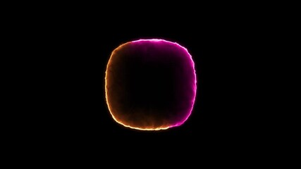 Bright rotating orange and pink single neon pulsating effects layer frame in rounded square on black background animation