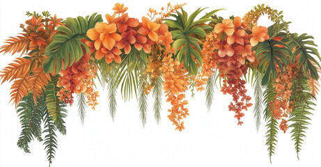 Tropical orange jungle foliage, plant, bush, floral arrangement