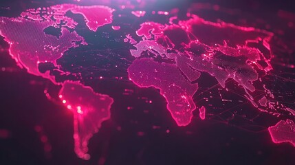 Fototapeta premium Global network map, glowing pink lines