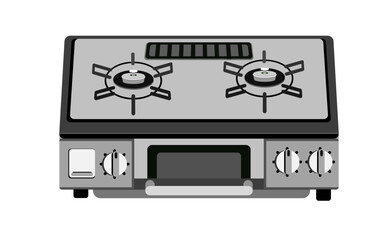 Gas Stove with Grill – Flat Vector Illustration of Kitchen Appliance