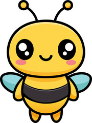 Happy bee cartoon with round big eyes and cute simple expression for educational use