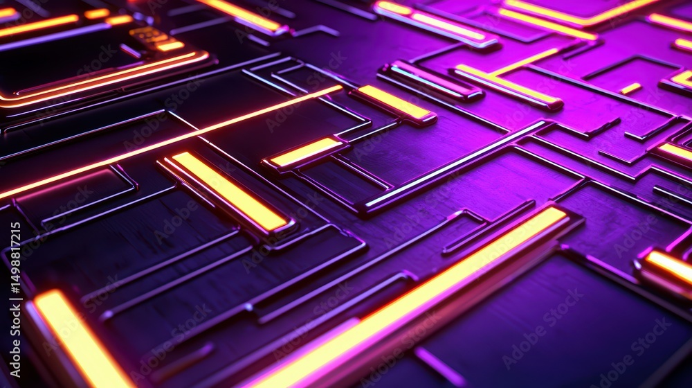 Poster abstract neon circuit pattern with glowing lines and dark background for technology and futuristic t