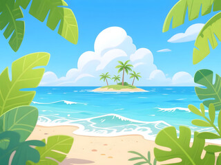 Beautiful summer beach scenery illustration