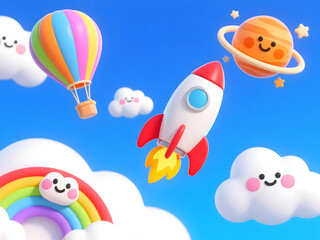 3D rendering of a spaceship rocket launch