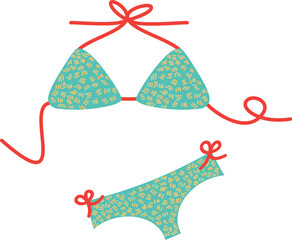 two piece bikini with cheerful color. Vector illustration element for spring and summer theme. traveling, relaxing, enjoy life, beach, vacation and swimming