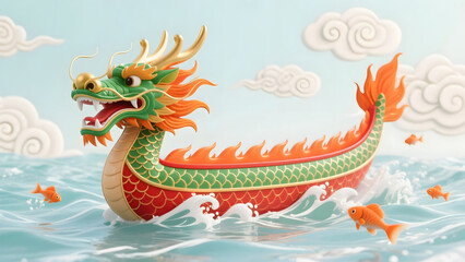 Fototapeta premium 3D illustration of Dragon Boat Racing for the Dragon Boat Festival