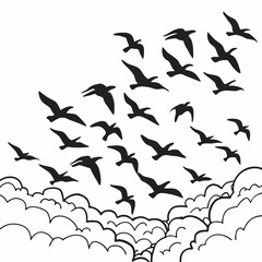 Obraz premium Seamless vector pattern of flying bird silhouettes in the sky