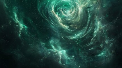 A cosmic fusion of swirling, luminescent business lines in emerald and sapphire hues, flowing over a black void-like backdrop, symbolizing limitless possibilities 