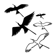 Obraz premium Flying bird silhouettes vector illustration set of eagles, hawks, and doves in flight
