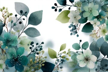 Watercolor Teal and Green Floral Arrangement