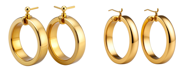 Bold Sculptural Gold Hoop Earrings with Contemporary Flair, isolated on transparent background PNG