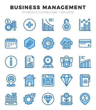 Business Management Icons Pack Two Color Style. Vector illustration.