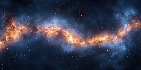 Obraz premium Vivid cosmic scene showing a swirling orange and blue nebula with numerous bright stars scattered across the dark space background, evoking a sense of wonder and vastness