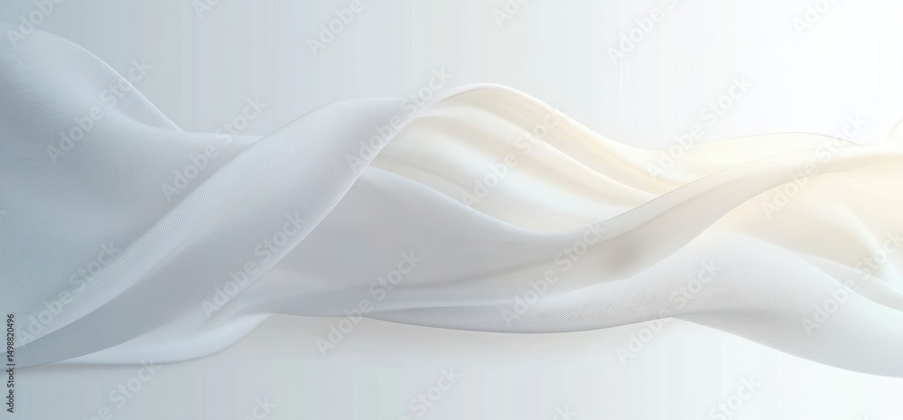 Poster soft flowing translucent white fabric gently swirling against a light background creating a serene a