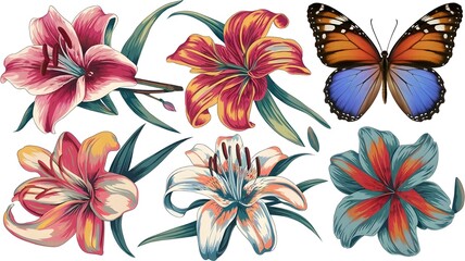 Obraz premium Beautiful Elegant unique Flower and Butterfly Illustration